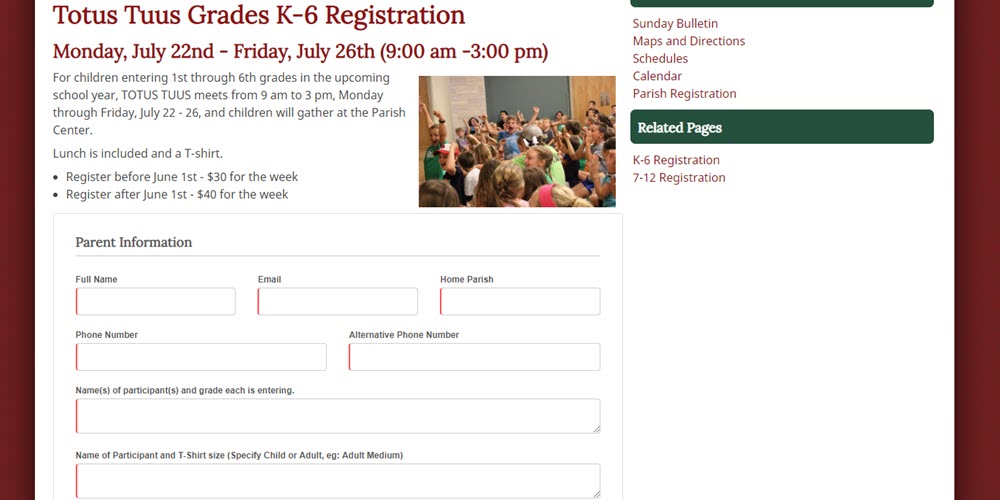 Online Registration for Special Events